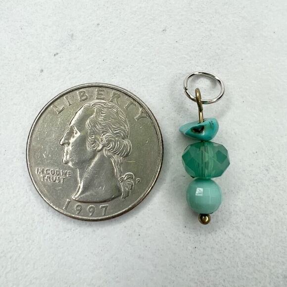 Silver Tone Faux Turquoise Beaded Upcycled Pendant - Picture 1 of 4